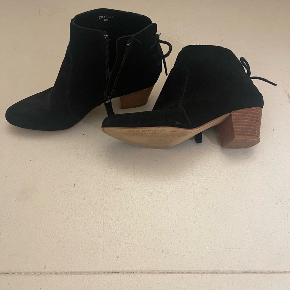 Spackle booties with wood heel